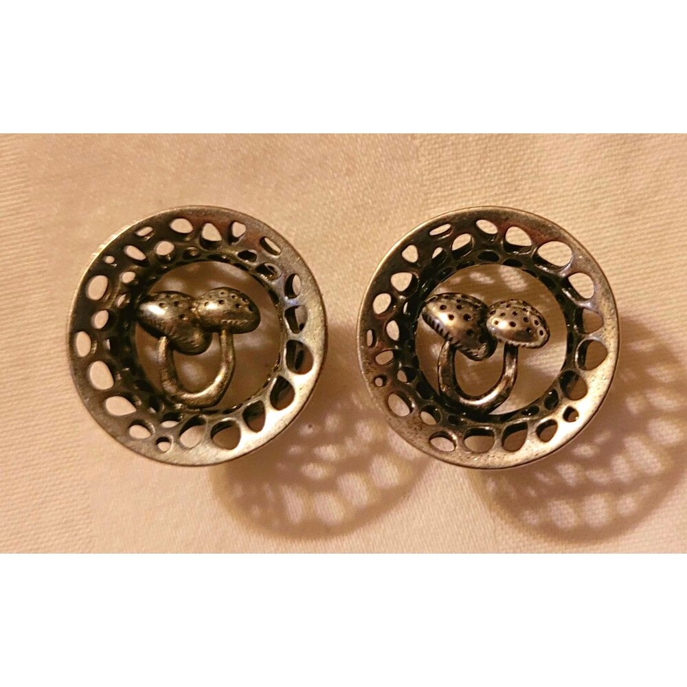 12mm Pr Silver Tone Metal Gauges Plugs w/ Mushroom Motif